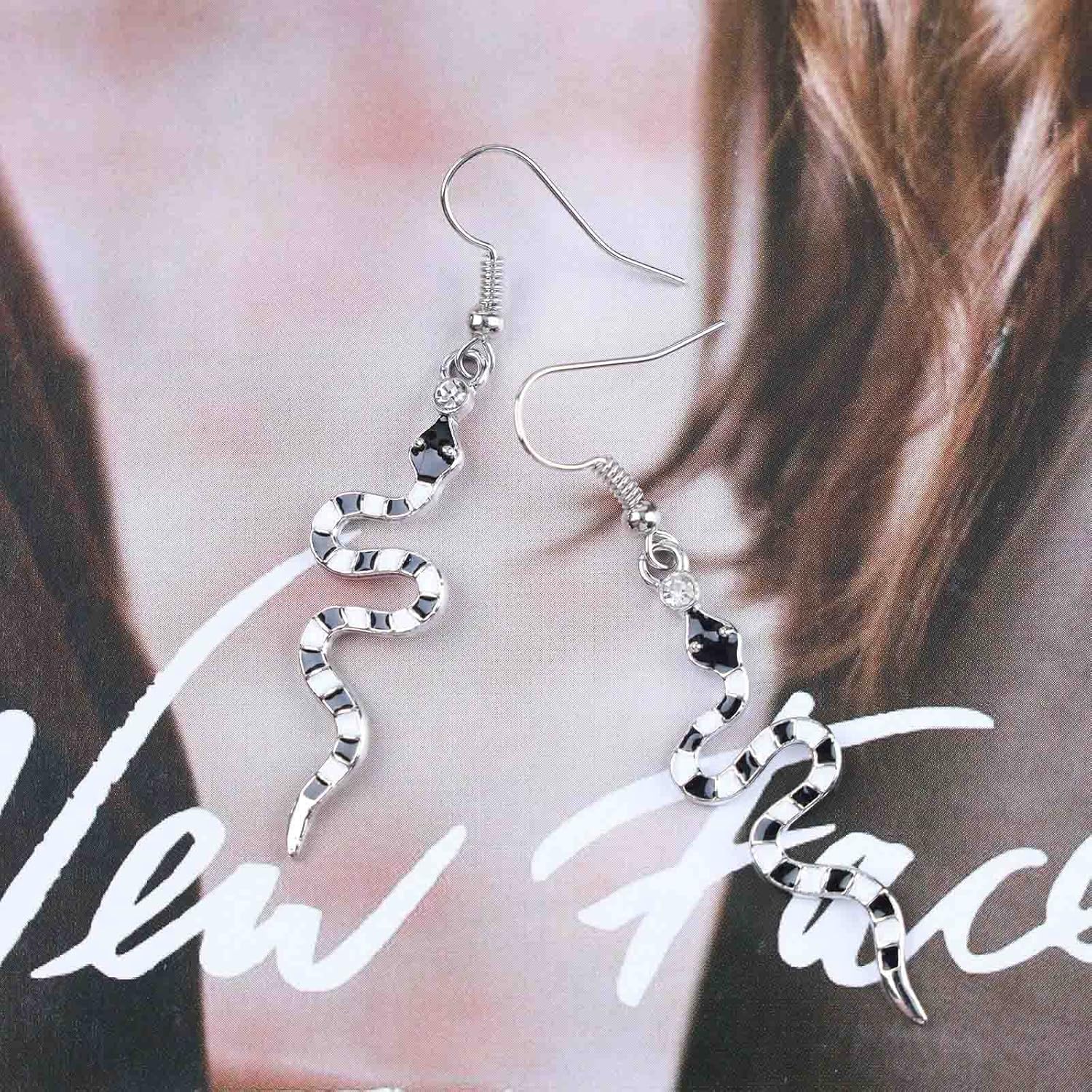 Punk Snake Dangle Earrings Serpent Drop Earrings Black Viper Hook Earrings Retro Cobra Earrings Gothic Crystal Snake Earrings Jewelry for Women - Image 5