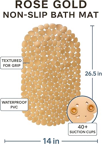 Miniatura 2 de Tapete de baño ovalado antideslizante de oro rosa, 26.5 x 14 pulgadas, tapete de baño antideslizante de PVC con ventosas para mayor seguridad,