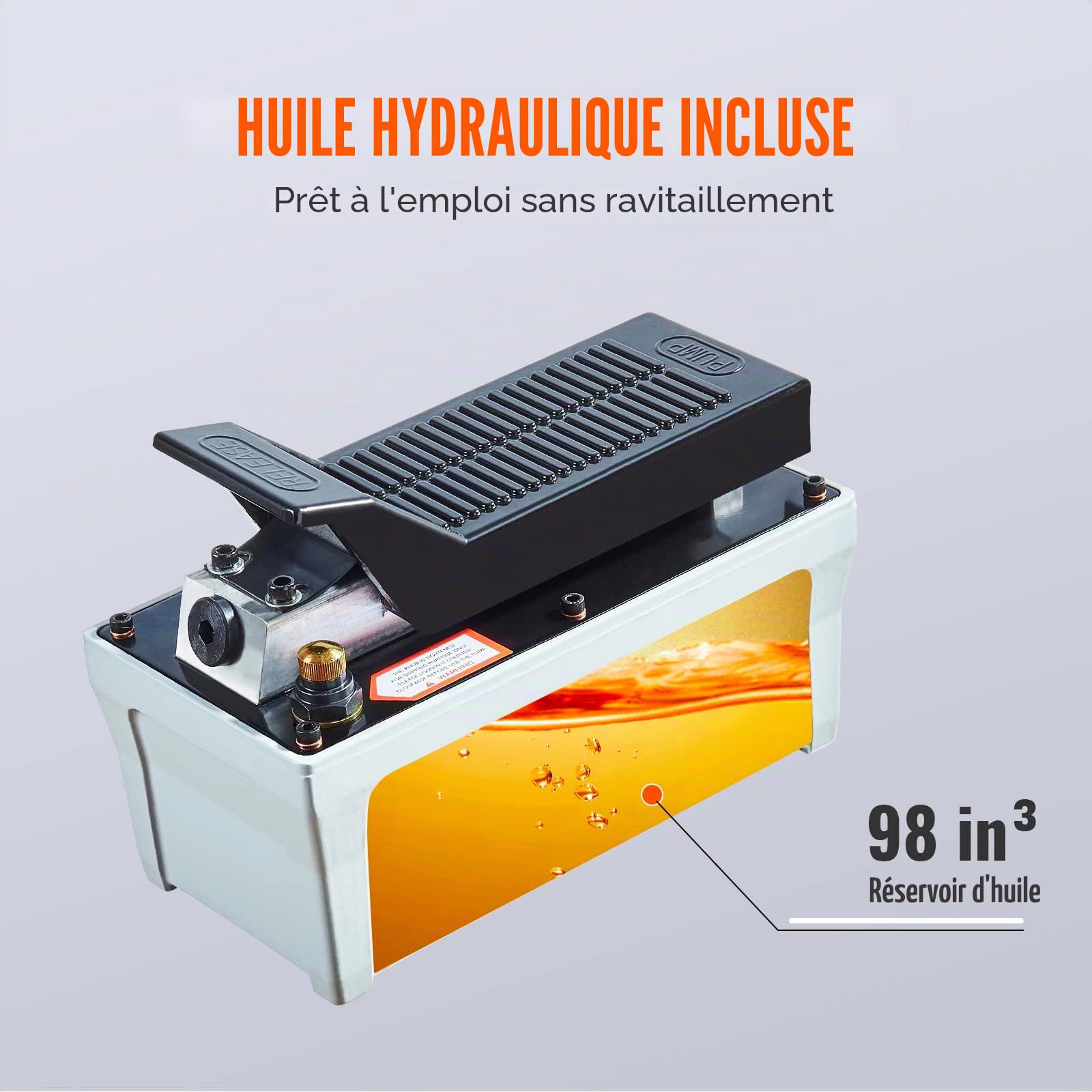 VEVOR Pompe Hydraulique à Air 700 Bar Pompe Hydraulique Pneumatique à Pied Capacité du Réservoir 1,6 L Sortie d'Huile 0,95 cm Entrée d'air 0,64 cm Tuyau 2 m pour Carrosserie Postes de Traction, Gris