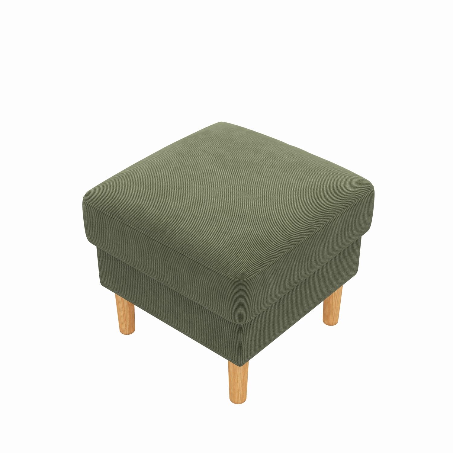 Hroth Green Fabric Footstool with Solid Wood Legs | 50x50x42cm