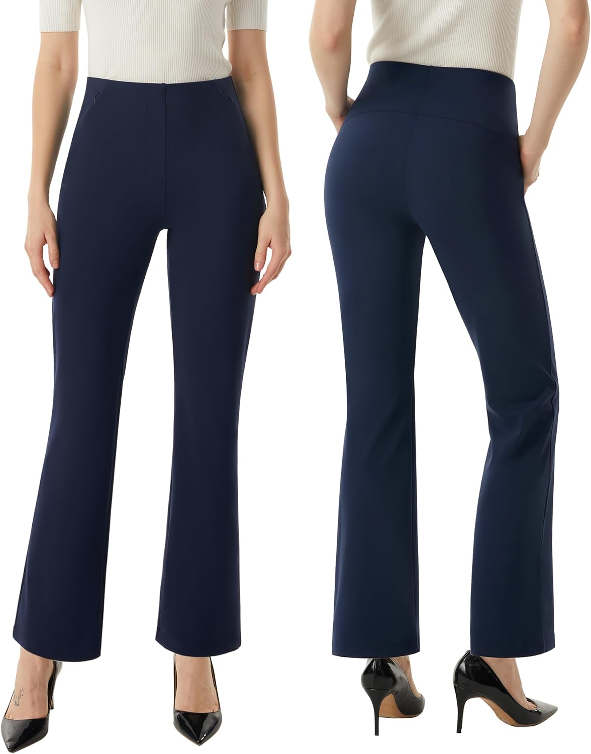 AFITNE Women’s Yoga Dress Pants High Waisted Stretchy Straight Leg Business Casual Pants with Pockets Pull On Work Slacks - Image 2