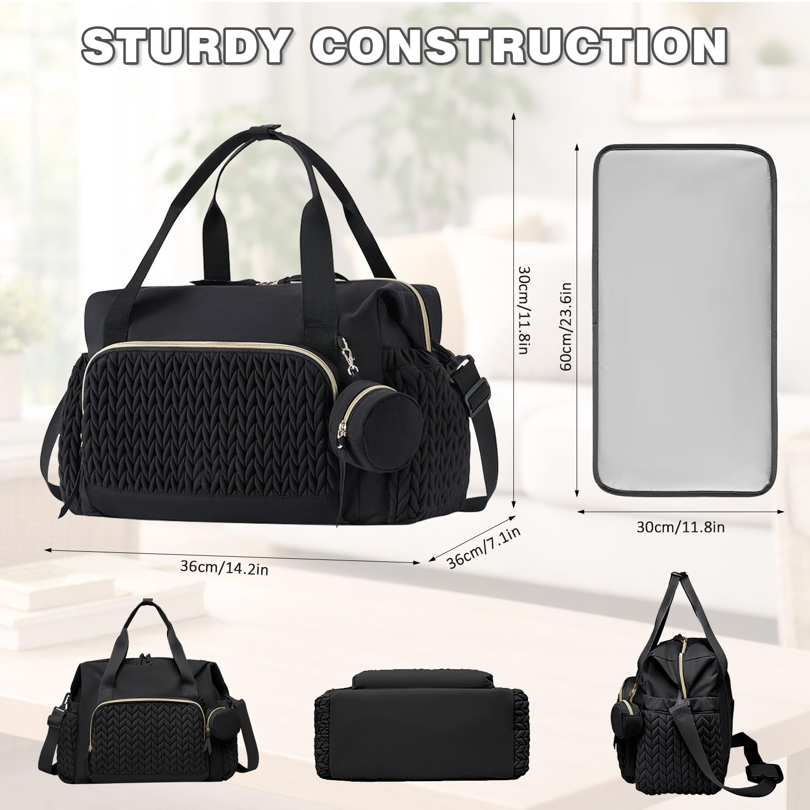 Bolso cambiador multifuncional grande, bolso de hombro con estuche para chupete, bolso cambiador impermeable para viajes, playa, uso diario