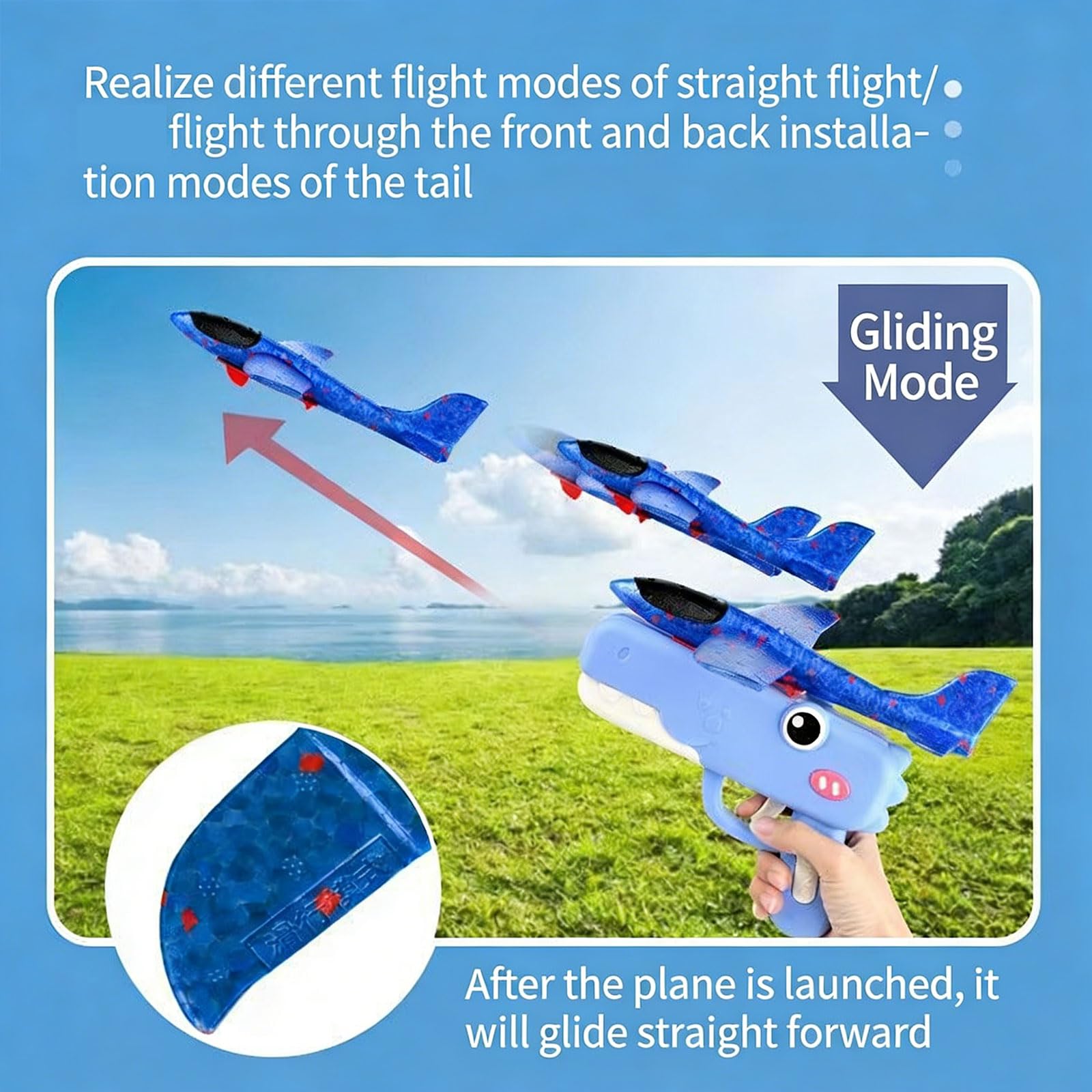 Dinosaur Foam Glider Launcher, Cute Dinosaur Glider Plane Flying, Fun Birthday Gifts, Easy to Launch Foam Aircraft (Blue) — view 3