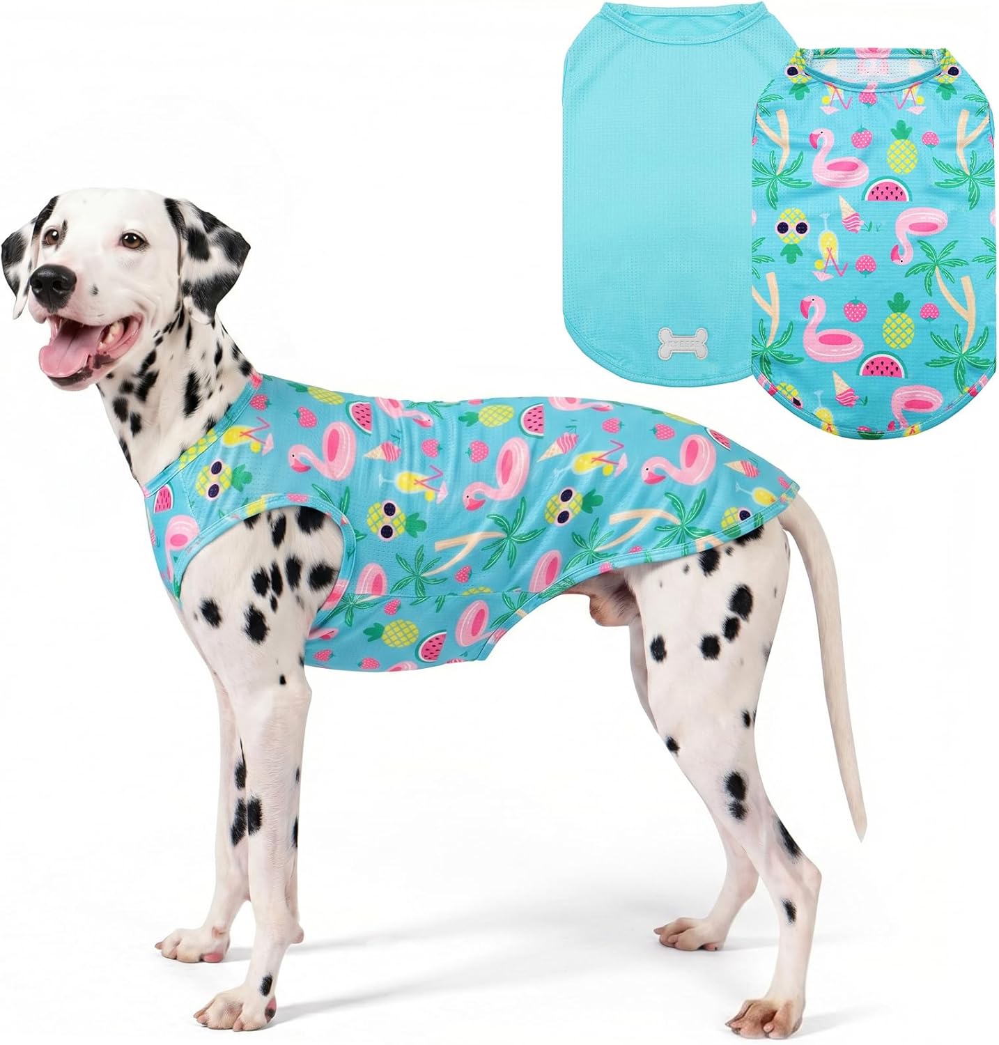 KYEESE 2Pack Dog Shirt, Lightweight Sun Protection Dog T Shirts for Medium Large Dogs Boy Girl, Breathable Mesh Tank Top Sleeveless Pet Reflective Vest, Soft Summer Dogs Clothes, Flamingo+Blue, 2XL