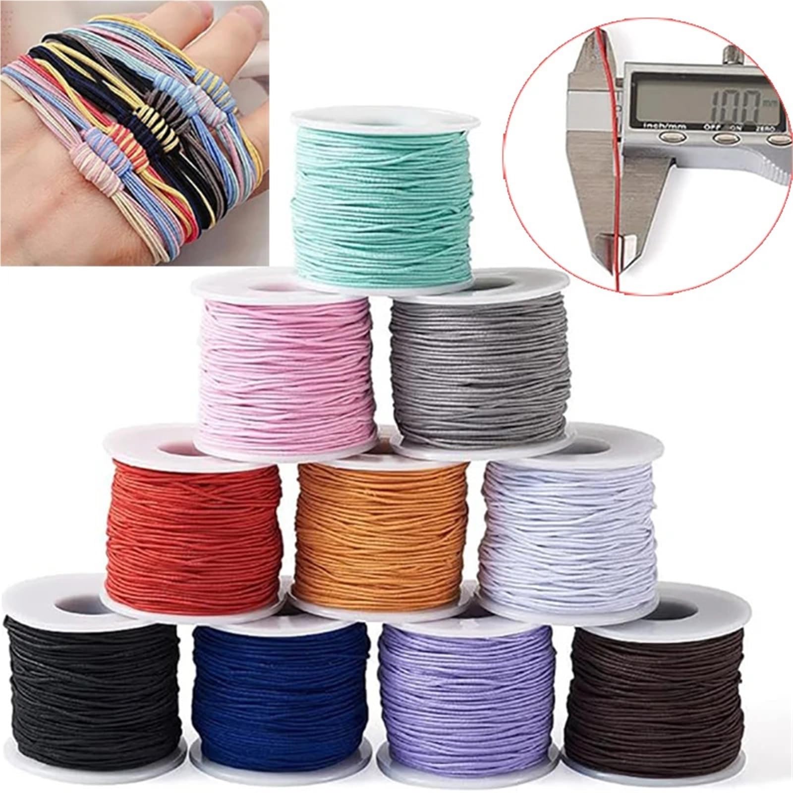 Elastyczny sznurek do bransoletek 1mm rozciągliwy wyrobu biżuterii nici DIY zapasy rzemieślnicze 50 metrów na rolkę naszyjnik szycia koraliki(Black)