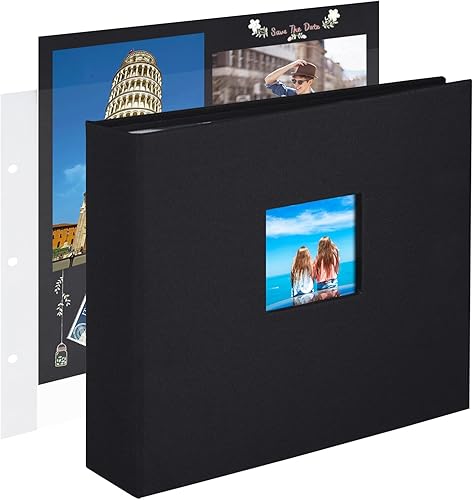Miniatura 28 de Álbum de fotos de 10 x 10 pulgadas con 3 anillos para manualidades, con 30 fundas de plástico, 60 páginas y cubierta de tela para bebés, viajes