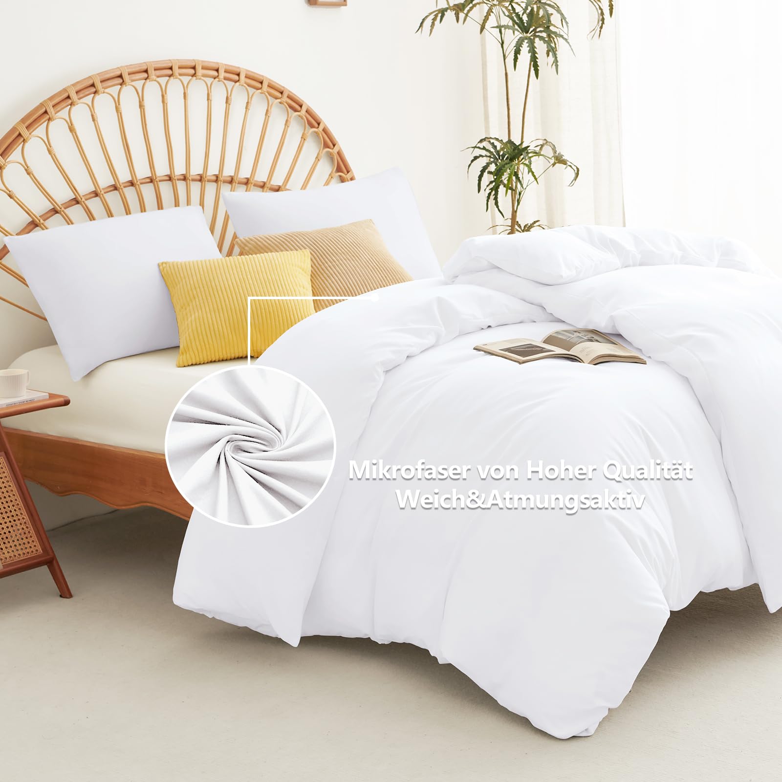 Beddengoed, 135 x 200 cm, 4-delig, geruit, dekbedovertrek, set, zwart, wit, grijs, geruit, landhuis, beddengoedset, microvezel, dekbedovertrek met ritssluiting, 2 kussenslopen 80 x 80 cm