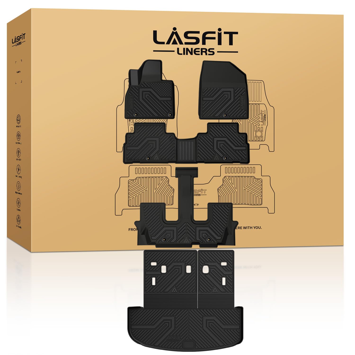 LASFIT Floor Mats Backrest Mats Cargo Mat for Kia Telluride 2025 2024 2023 2022 2021 2020 All Weather