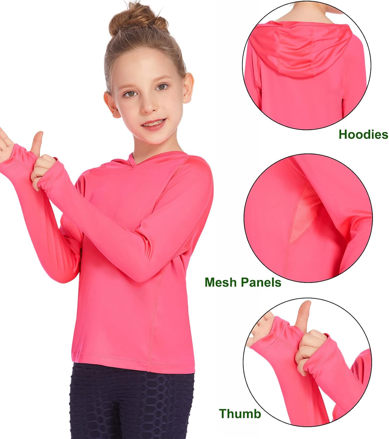 Greatchy Girls Long Sleeve Shirt Hoodie Lightweight Active Sports Running Yoga Pullover Top Shirts Tee with Thumb Hole : Clothing, Shoes & Jewelry