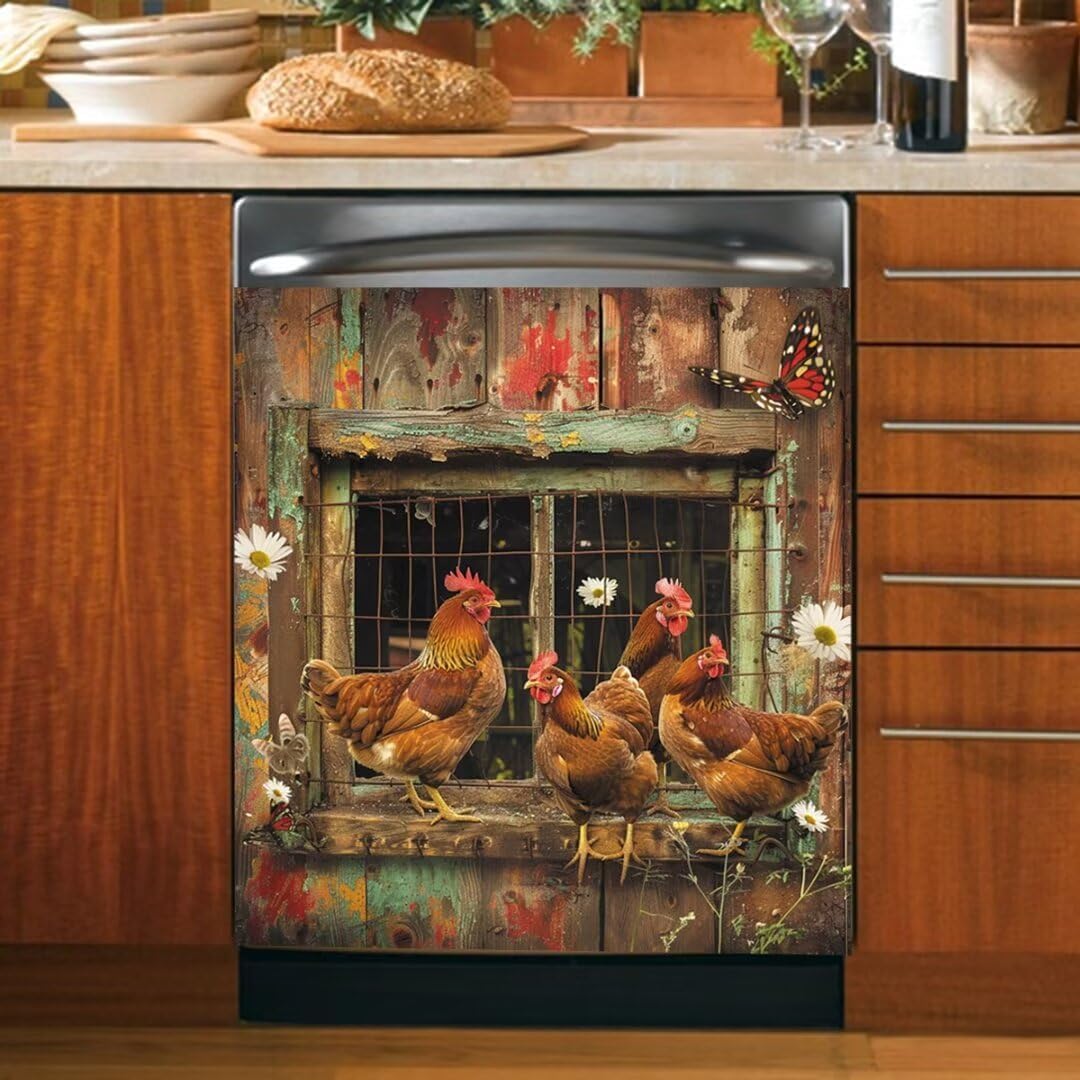 Generic Dishwasher Magnet Cover,Kitchen Decorative Magnets Refrigerator Sticker,Farm Hen Butterfly Flower Dishwasher Cover Magnet,Home Appliances Decorative Stickers,23""X26""