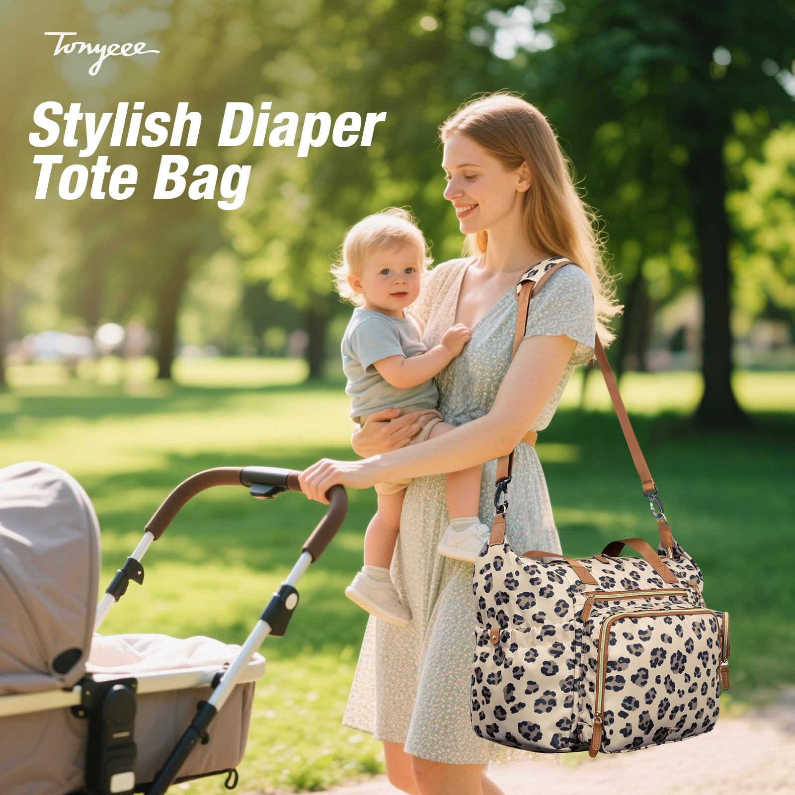 Borsa fasciatoio con borsa per ciuccio e fasciatoio, zaino multifunzione per pannolini da viaggio per mamma e papà, con leopardo isolato