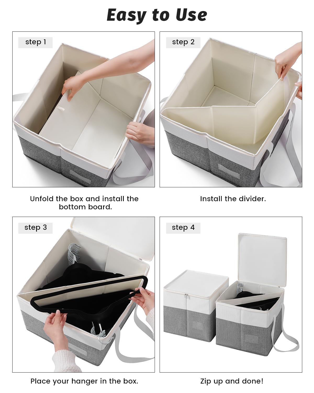 Kleiderbügel-Organizer-Tasche, starre Kleiderbügel-Aufbewahrungsbehälter mit Deckel, groß, staubdicht, stabile Kleiderbügel-Organizer-Box mit Griff, Grau/Beige, 2 Packungen