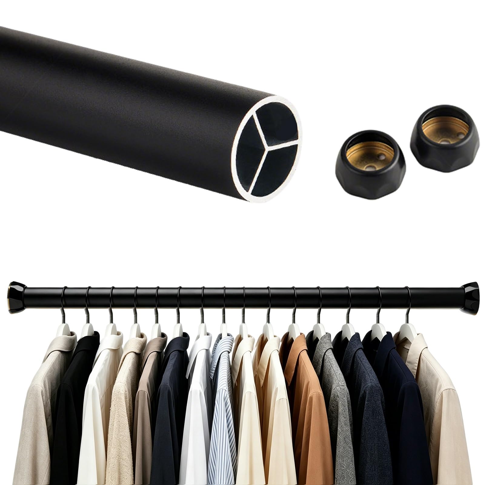 Tringle à vêtements robuste en aluminium noir mat barre de séchage étanche anti-corrosion