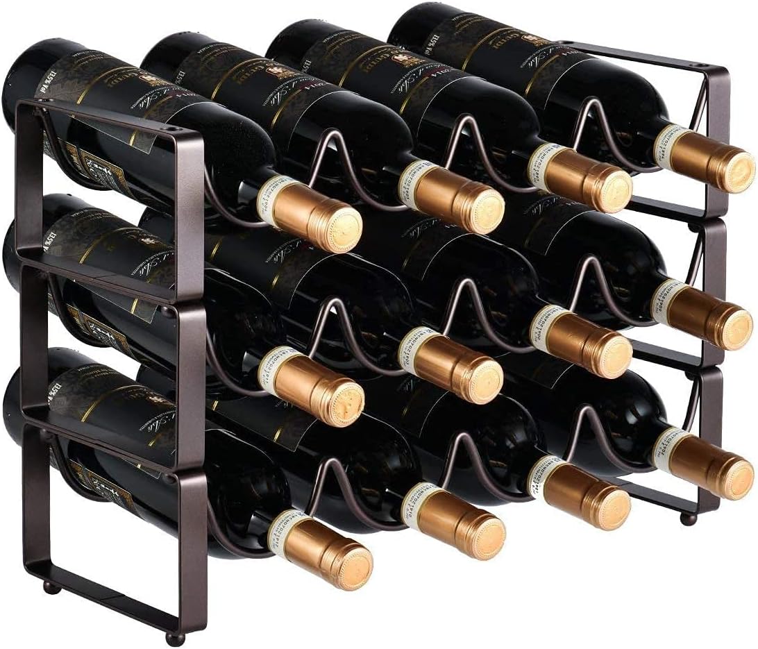 Wine Racks Stackable 12 Bottle Wine Rack Metal Free Standing Countertop Cabinet Wine Bottle Holder Storage Stand