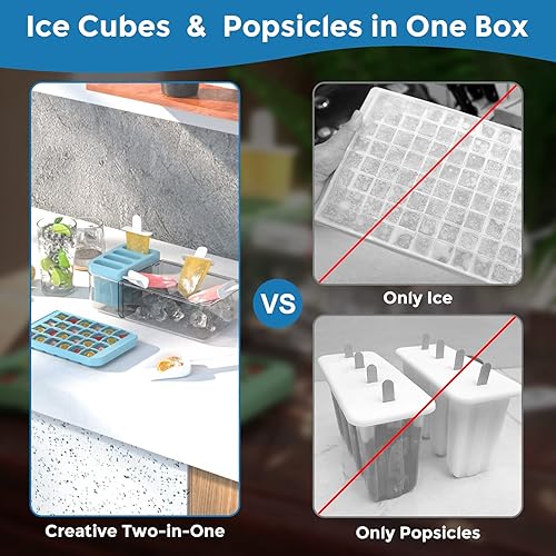 Miniatura 4 de Bandeja para cubitos de hielo con tapa y cubo con molde para paletas, 24 moldes para cubitos de hielo, 4 moldes para paletas, moldes para cubitos de