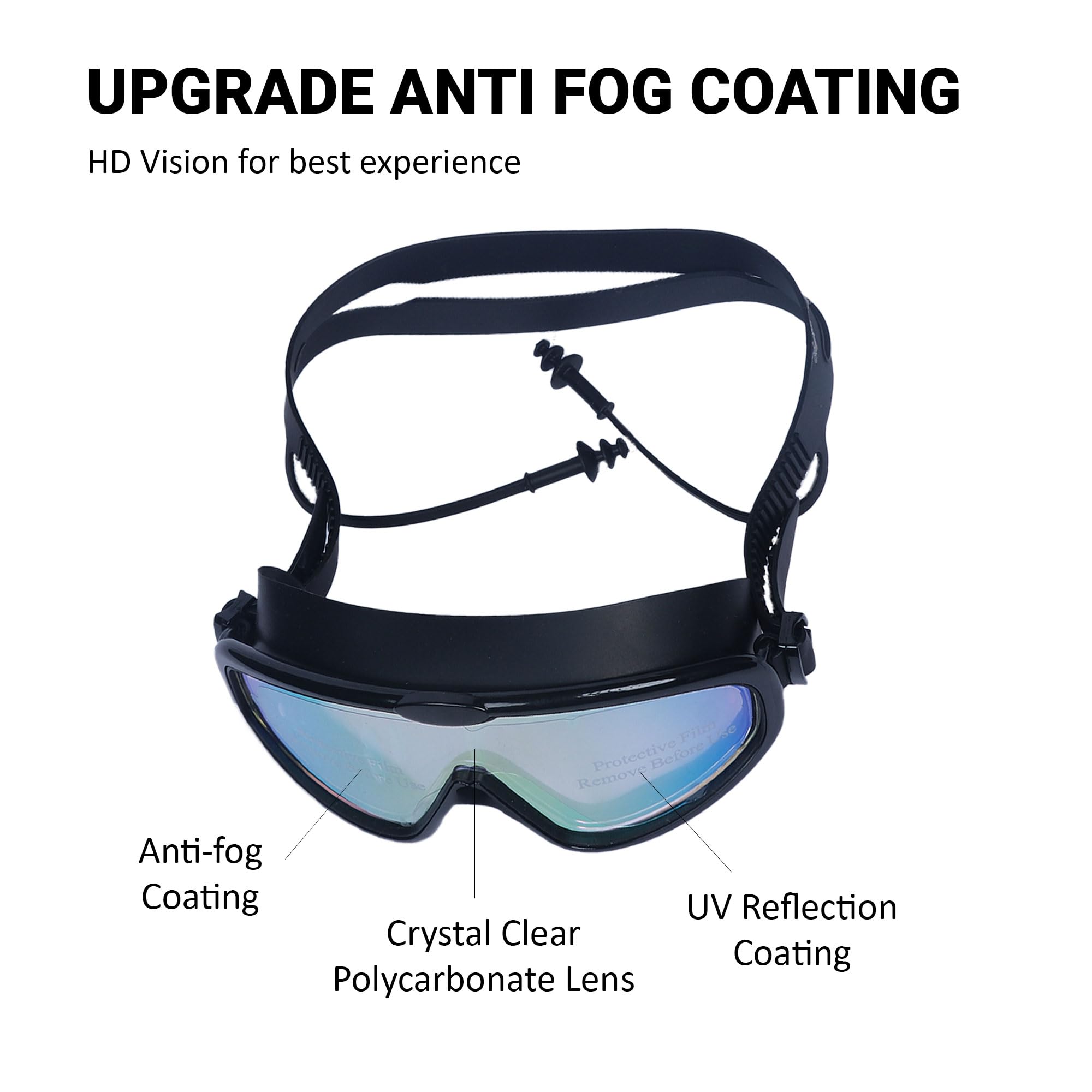 OMEZMART Swim Goggles with Swimming Cap, Swimming Goggles-Fashionable Anti UV Anti Fog Wide Frame Swim Goggles for - 7-17 Yrs - (Black)