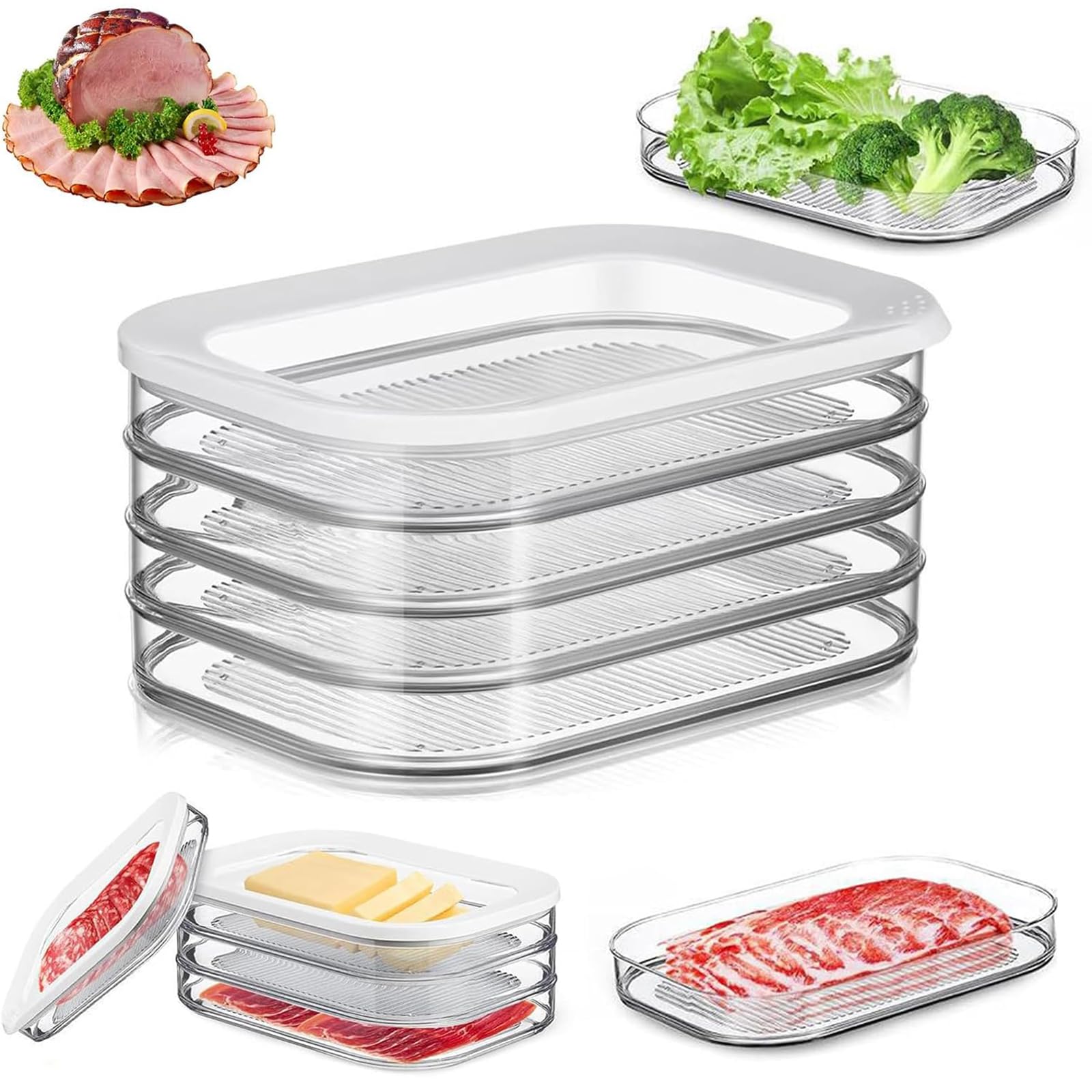 Deli Meat Container for Fridge with Airtight Lid,Deli Meat Ham and Cheese Container,Multi-layer Food Storage Box,Transparent Stackable Cold Cuts Storage Containers for Meats Cold Cuts Cheese