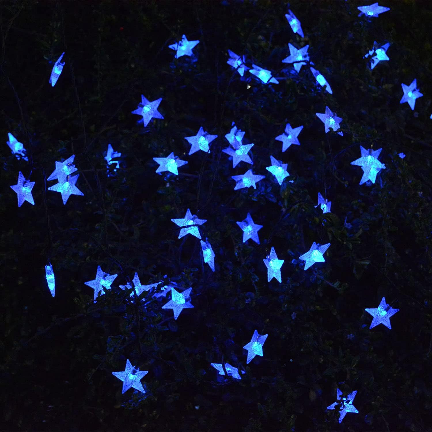 Windpnn 【Upgraded 120LED】 Blue Solar String Lights Outdoor Decorations Lights, 8 Modes Star String Lights Solar Powered Christmas Lights for Lawn Patio Yard Umbrella Independence Day Decor