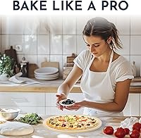 Vista 8 de Juego de 3 piedras redondas para pizza para horno de 15" - Viene con pala de pizza para horno y cortador - Piedras de cordierita para pan, calzone