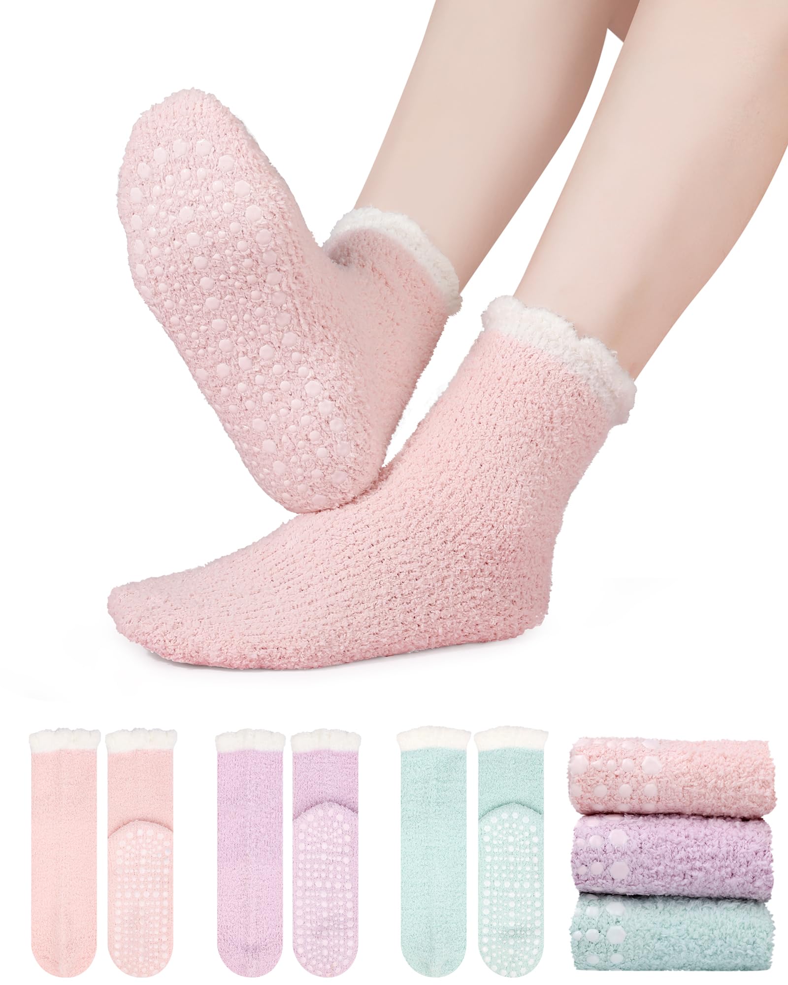 3 Pairs Slipper Fuzzy Socks for Women, Grippy Socks, Christmas Gifts & Stocking Stuffers, Warm Winter Gift