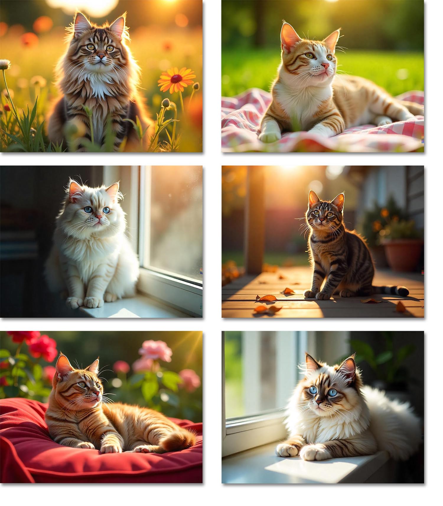 Small World Greetings Sunlit Lot de 24 cartes de photographie de chat – Intérieur vierge avec enveloppes blanches – Format A2 14 x 10,8 cm – Parfait pour les amoureux des chats, les anniversaires, les