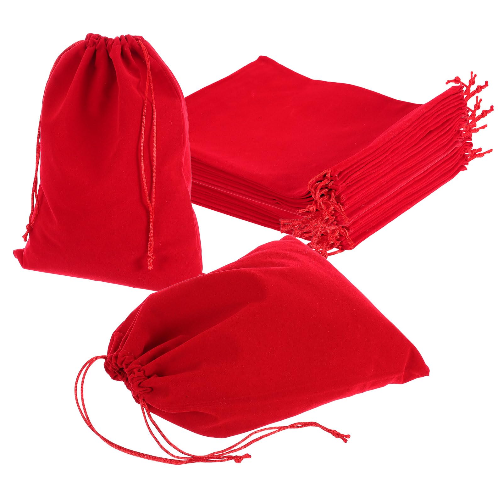 sourcing map 25 Pcs Velvet Drawstring Bag, 8 x 10 Inch Jewelry Velvet Pouches Gift Bags for Wedding Party Favor Candy Jewelry Packaging Organizing Storage, Red