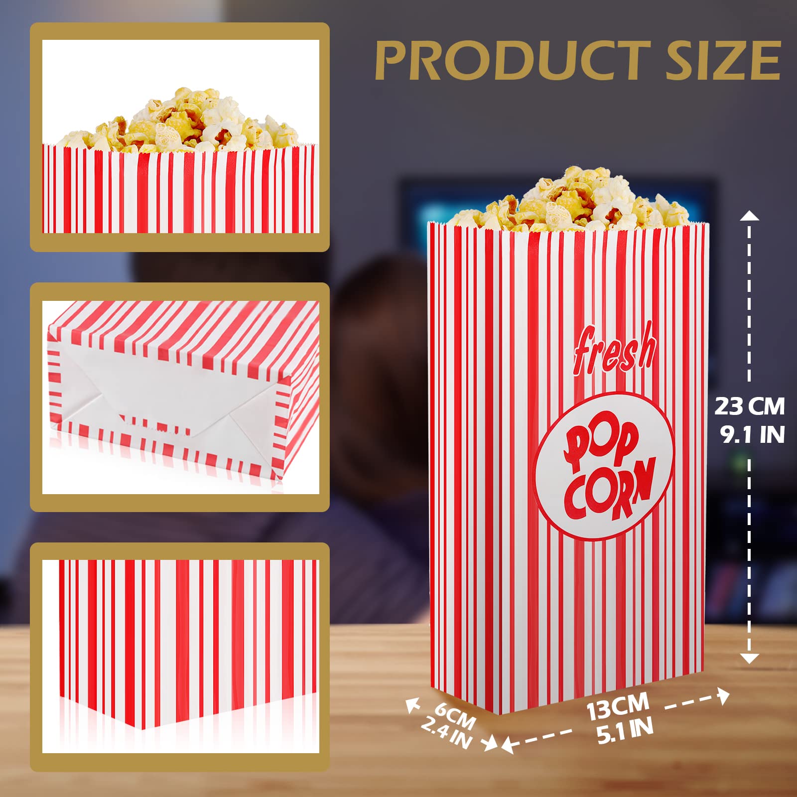 YESMONA 300 Pcs Paper Popcorn Bags, Popcorn Container Red - View #12