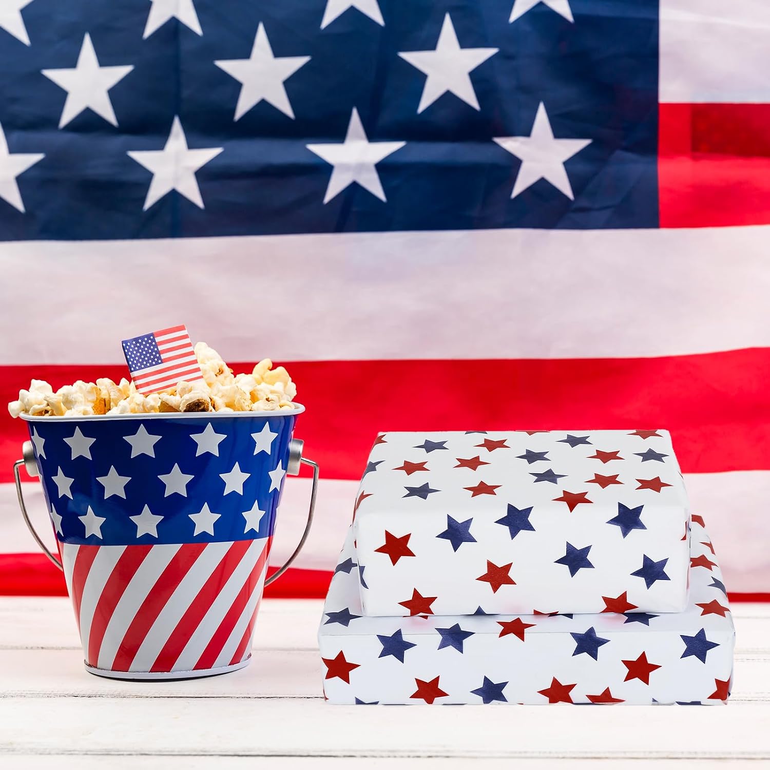 JarThenaAMCS 100 Sheets Patriotic Tissue Paper Red Blue Star Gift Wrapping Paper Bulk 4th of July DIY Art Craft Papers for 250th Anniversary Independence Day Party Supplies, 14 x 20 Inch
