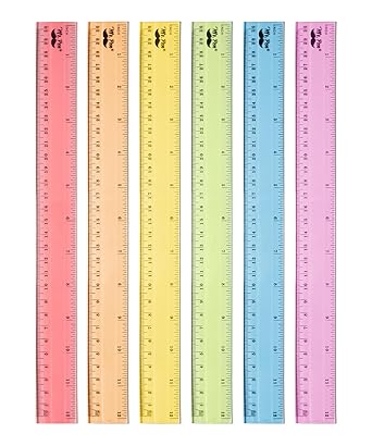 Plastic Rulers 12 Inch 6 Pack Pastel Colors Metric & Imperial Clear Ruler Set.