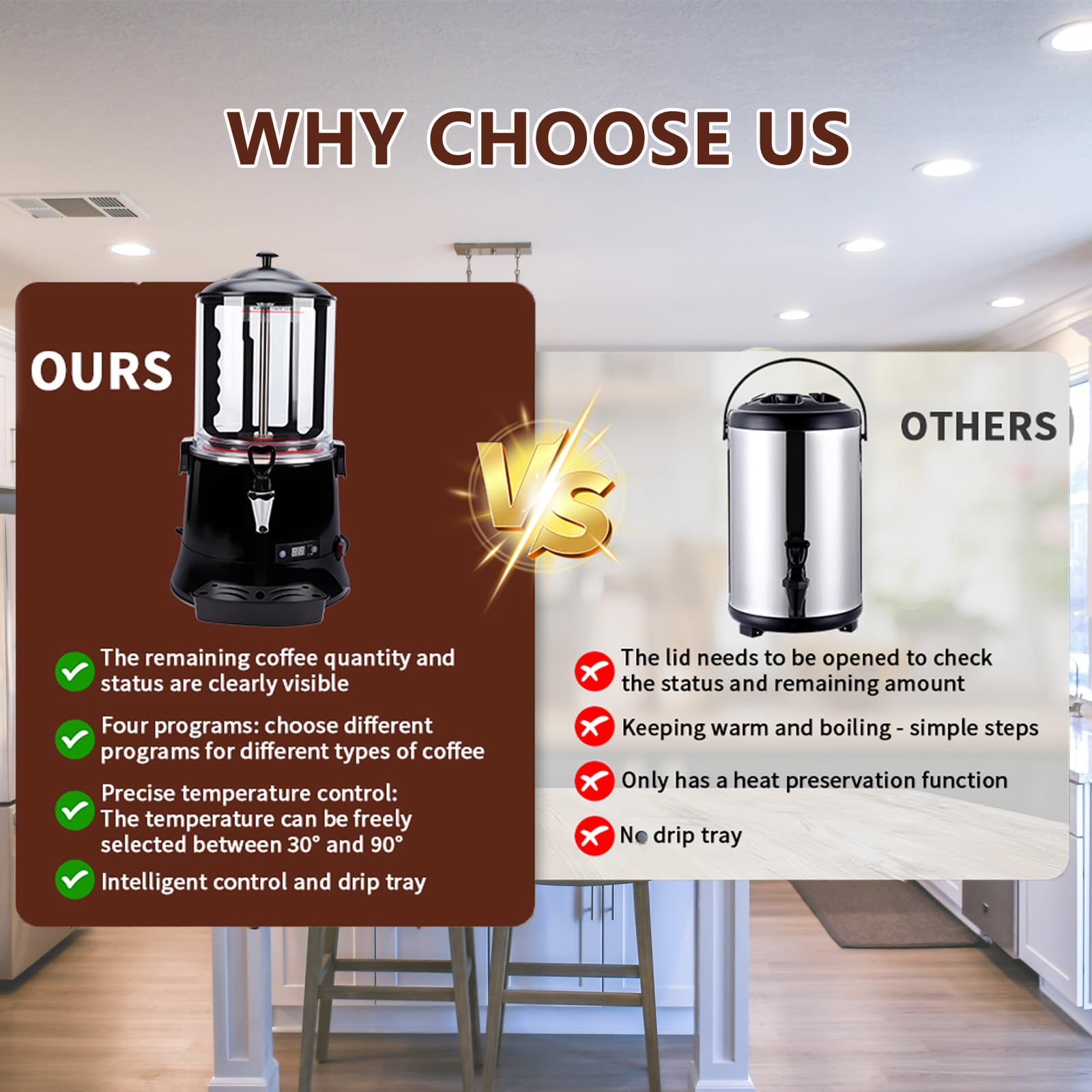 Machine à Chocolat Chaud Et Distributeur De Boissons Professionnels, Chauffe-Lait éLectrique 5l/10l, Distributeur De Chocolat Chaud 600w pour CaféS Et Restaurants,10L