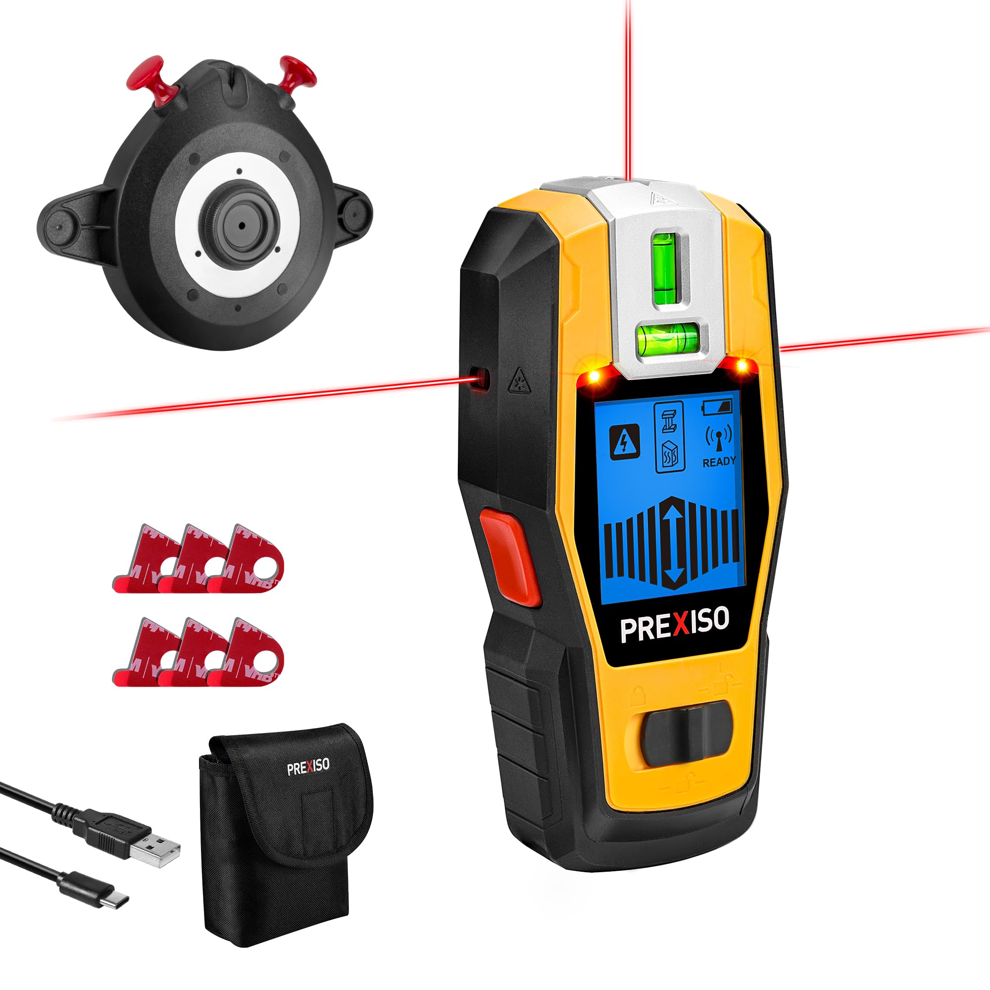 PREXISO 2-in-1 Stud Finder & Laser Level, Rechargeable Wall Scanner Tool