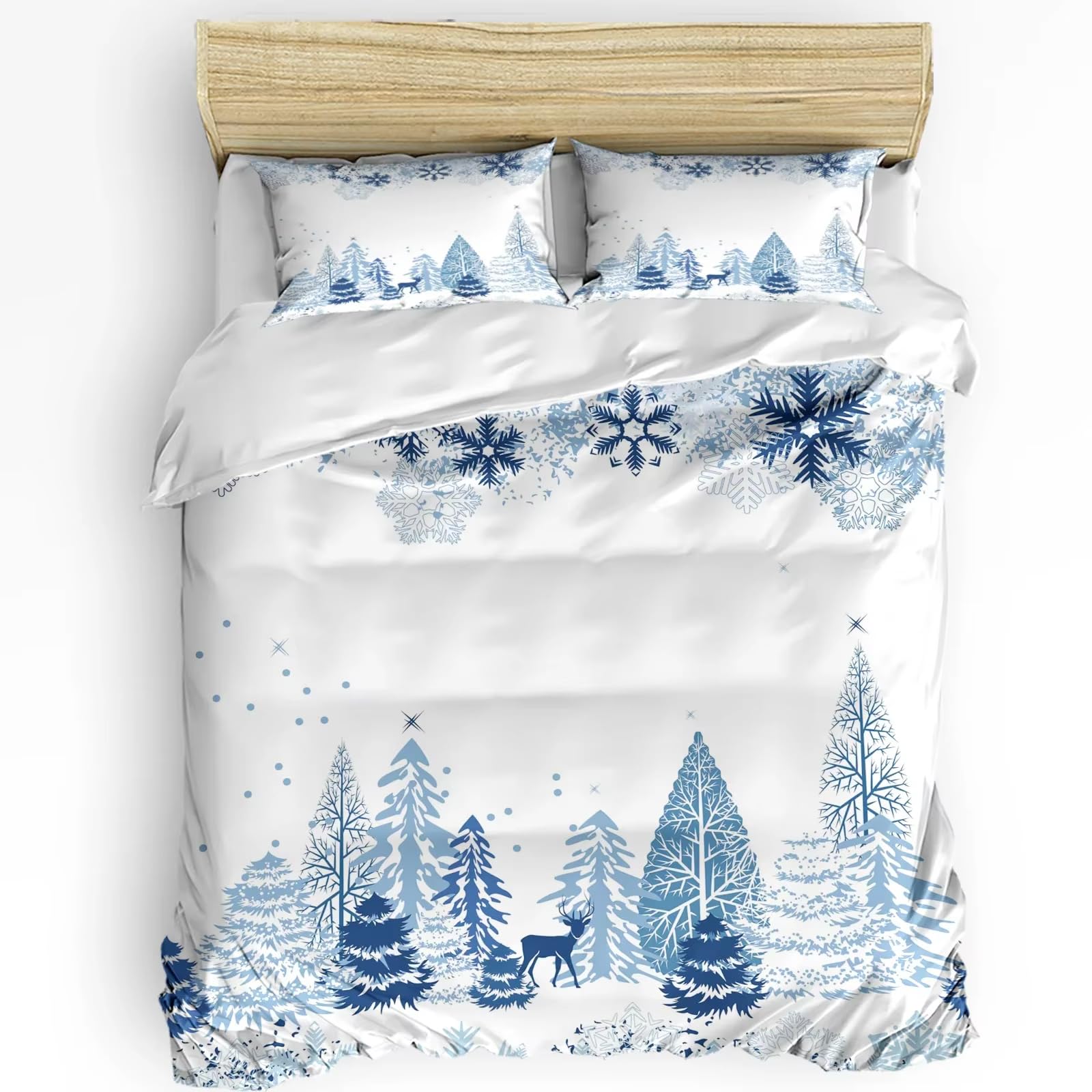 Parure de lit avec housse de couette 155x220 cm motif flocon de neige et élan pour Noël sans drap