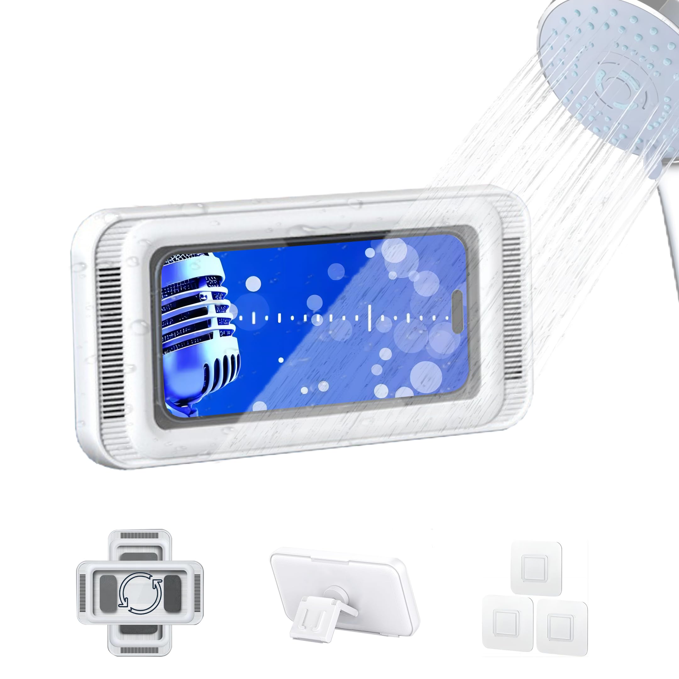 Funda impermeable y antivaho para baño con rotación de 360 grados (blanco)