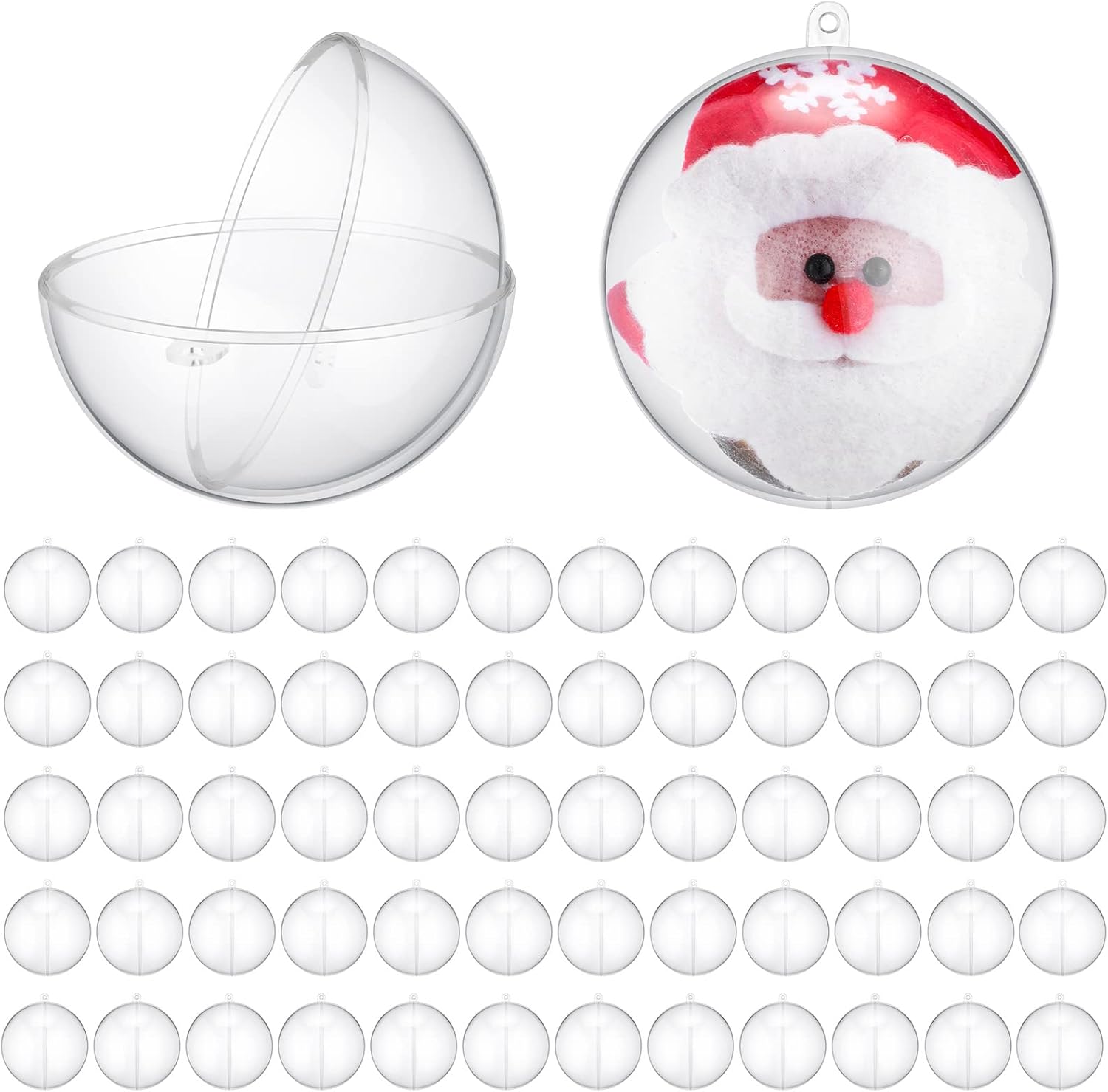 Macarrie 60 Pcs 3.15 Inch / 80 mm Christmas Ornaments Balls Clear Plastic Fillable Ornaments for Crafts DIY Hanging Transparent Ball for Christmas Tree Home Decorations Xmas Party Supplies
