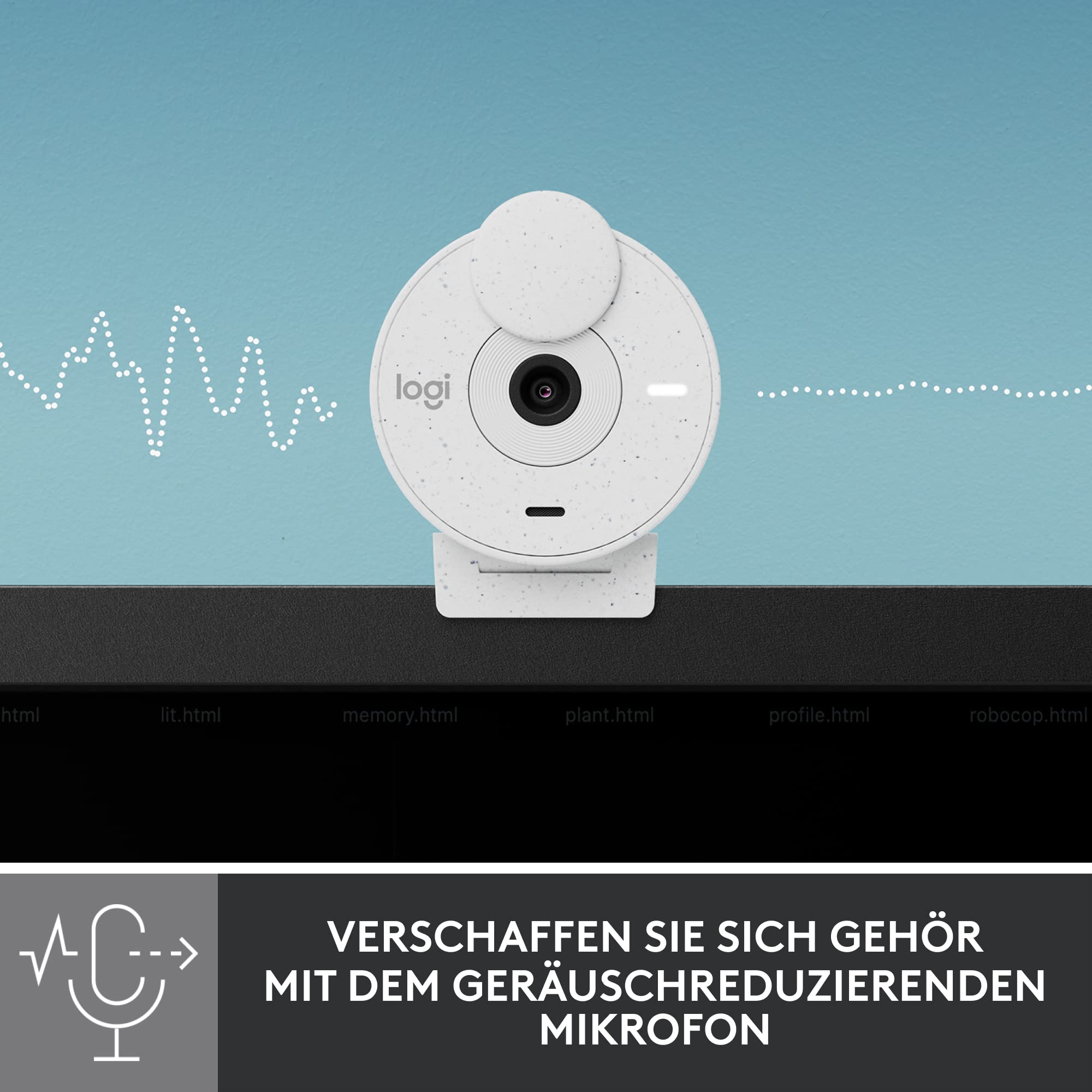 Logitech Brio 300 Full HD-Webcam mit Sichtschutz | Mic con Riduzione Rumore, USB-C, Certificata Zoom/Teams/Google Meet, Correzione Luce Automatica - Bianco