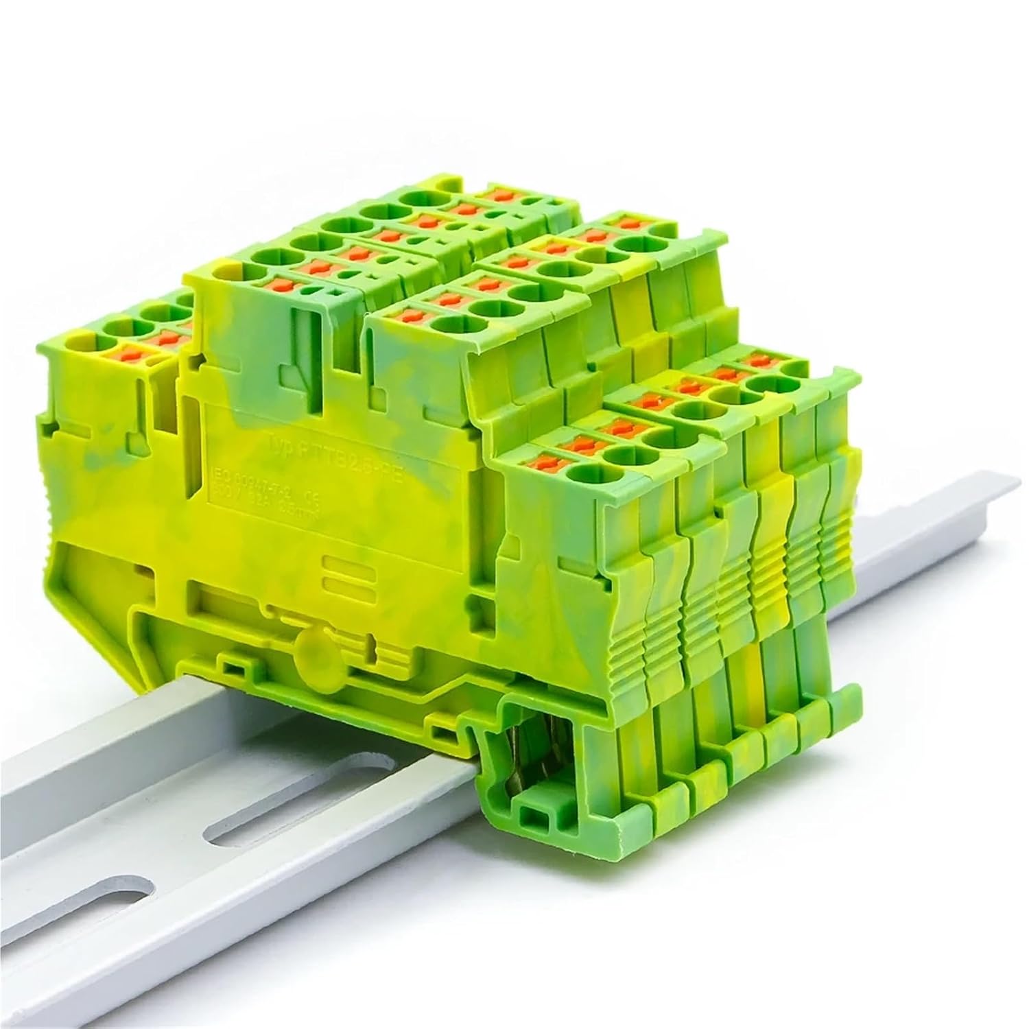 10Pcs Quick-Install DIN Rail Terminal Block 2.5mm², PTTB 2.5-PE Double Layer Grounding, Space-Saving for Control Cabinet Wiring