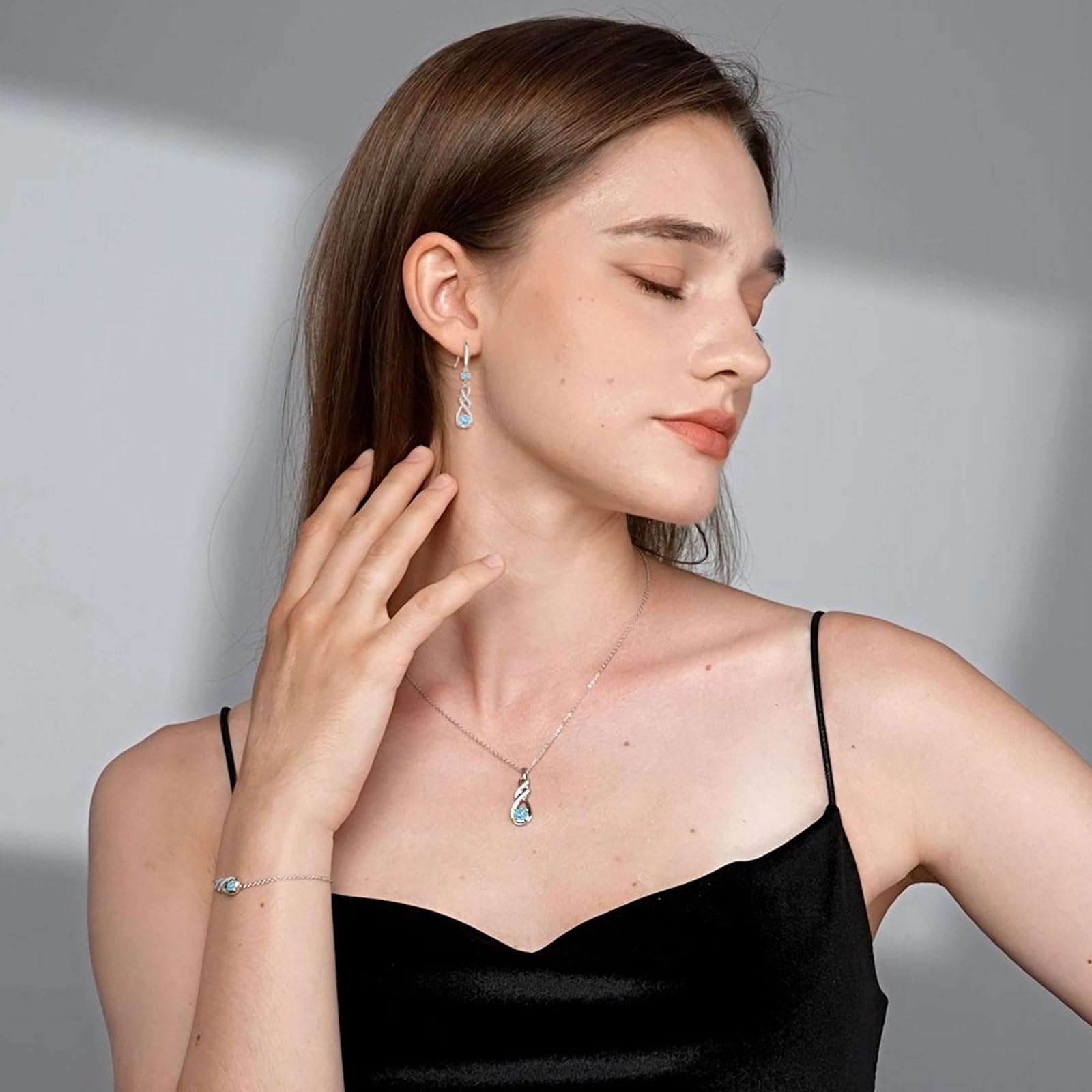 Collana da donna in argento Sterling 925 con ciondolo a forma di infinito in oro bianco, collana con pietra portafortuna per anniversario, regalo di compleanno, gioielli per lei, 40,6 cm + 5,1 cm