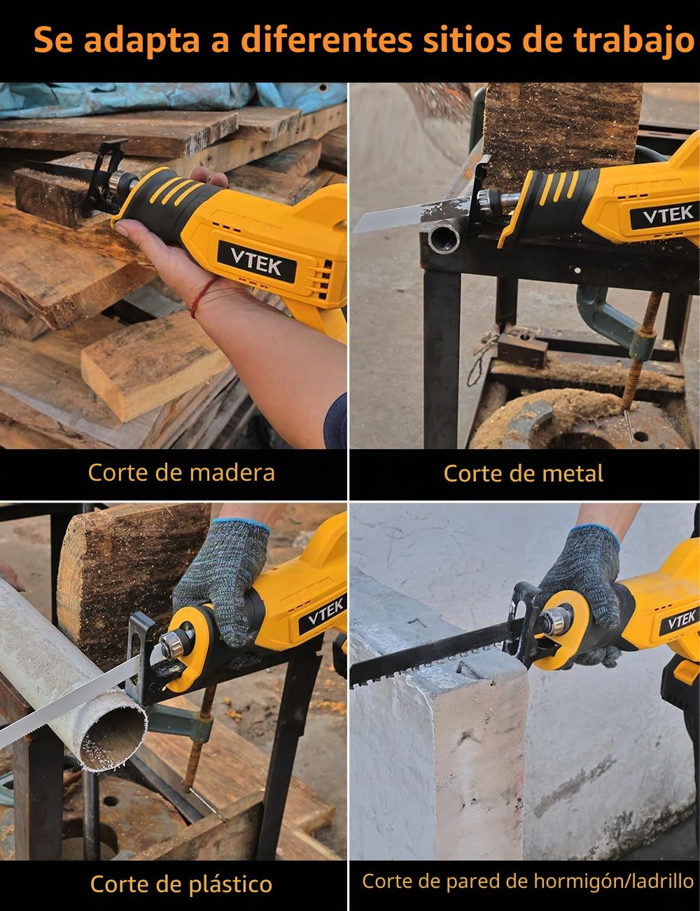 Sierra Sable Inalámbrica 20V Sierra alternativa inalámbrica VTEK sin escobillas, 0-3000 RPM 2 baterías,para cortar madera, metal y plástico.