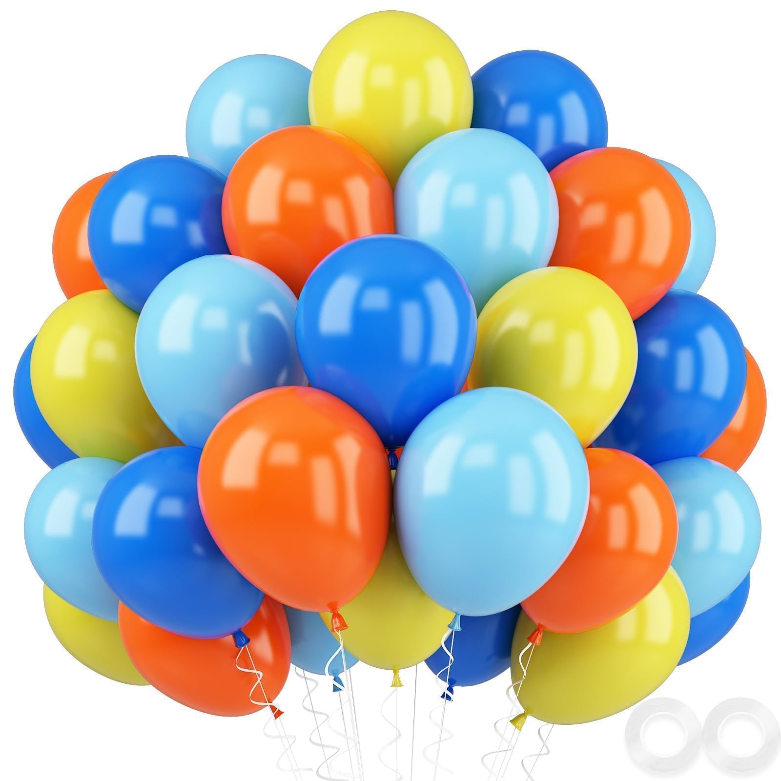 Blue Orange Yellow Balloons, 52 PCS 12 Inch Dark Blue Light Blue Orange Yellow Latex Balloons, Colorful Birthday Balloons for Boy Girls Themed