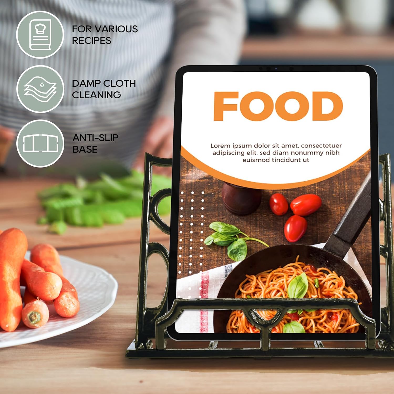 JOGREFUL Cookbook Stand, Cast Iron Heavy-Duty Recipe Book Holder, Kitchen Vintage Recipe Book Holder, Reading Rest Holder for Easel/Counter/Books/Magazine/iPad/Bible, Love Heart Pattern, Coffee Gold