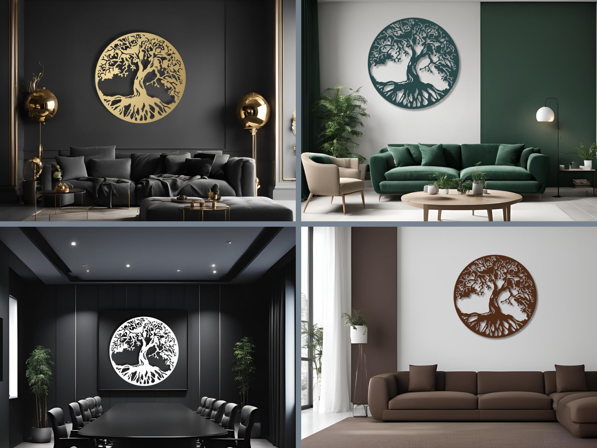 Decorazione Parete Nero Oro Decorazione Parete 3D In Legno - Albero Moderno In Nero E Oro | Adesivo Per Casa, Ufficio, Camera Quadro Legno Taglio Laser - 2