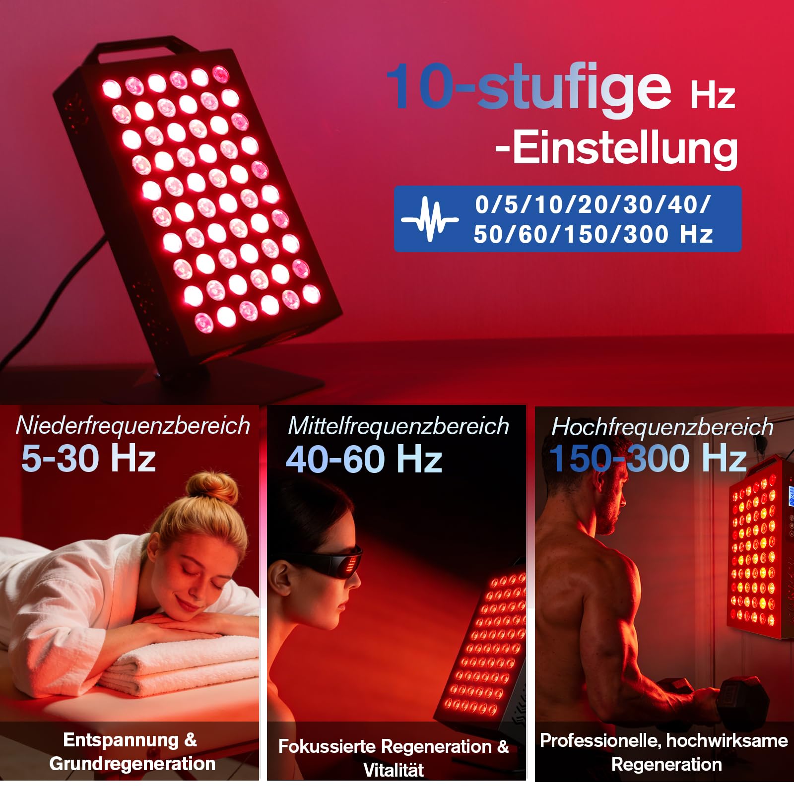 Rotlichtlampe 630/850nm – Dual-Chip, Schmerzlinderung & Anti-Aging | Rotlichtlampe 630/850nm | Dual-Chip 60 LEDs | Schmerzlinderung | Timer + FB | Schutzbrille inkl. | Ganzkörper & Gesicht