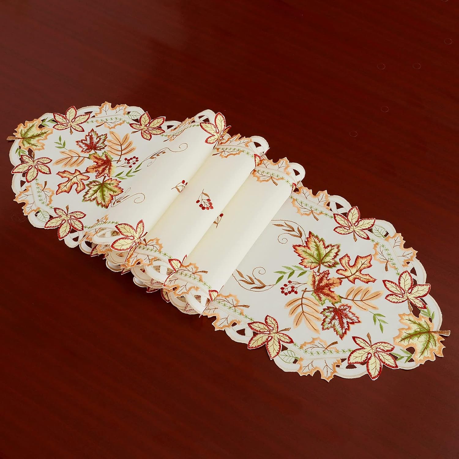 Simhomsen Thanksgiving Maple Leaves Table Runners for Autumn Or Fall Decorations, Embroidery (13 × 120 inches)