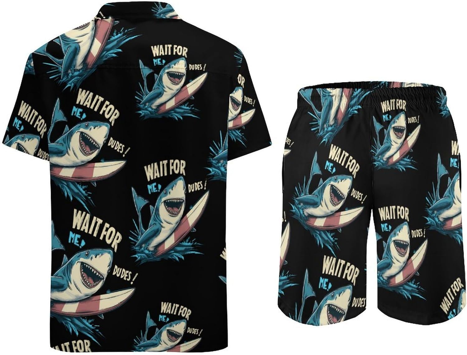 Surfer Shark Surfering Summer Mens Vacation Outfits Beach Shirts Shorts Matching Set