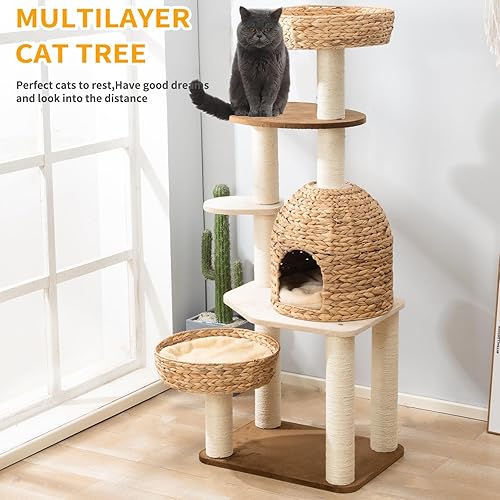 Miniatura 10 de Torre de árbol para gatos grande y moderna de 59 pulgadas, torre para gatos, postes rascadores cubiertos de sisal para gatos de interior, árbol de