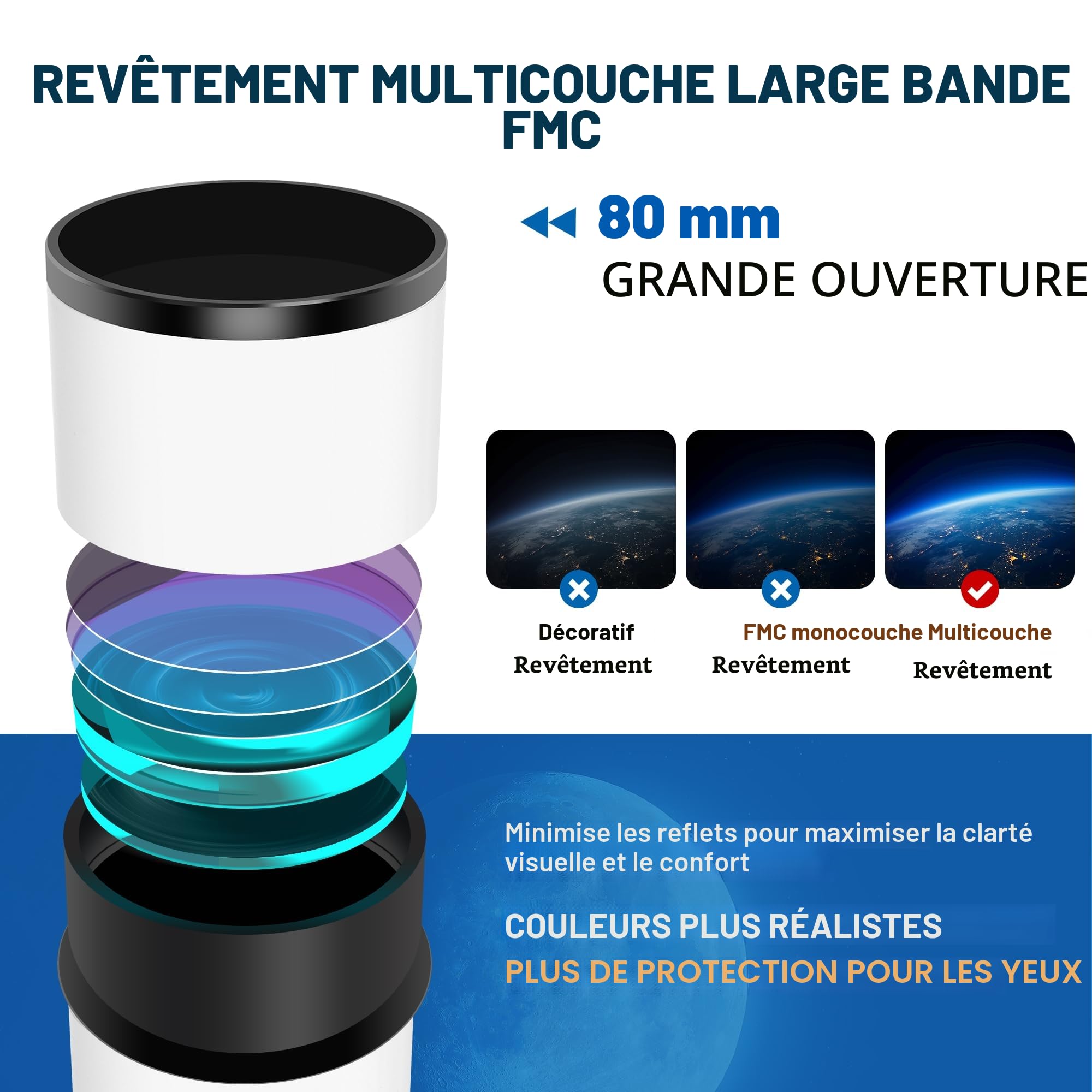 Dianfan Télescope Astronomique 80mm Ouverture 600 pour Adultes, Puissant 24X-180X Réfracteur pour Enfants et Débutants,Professionnels Portable Haute Transmission,avec Adaptateur Téléphone,Sacoche