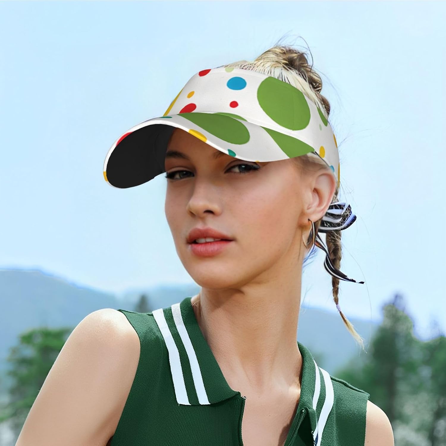 (Twister Polka Dots) Adult Sun Visor Hat Adjustable Open Top Sports Cap Breathable for Men Women Beach Vacation Essentials Black