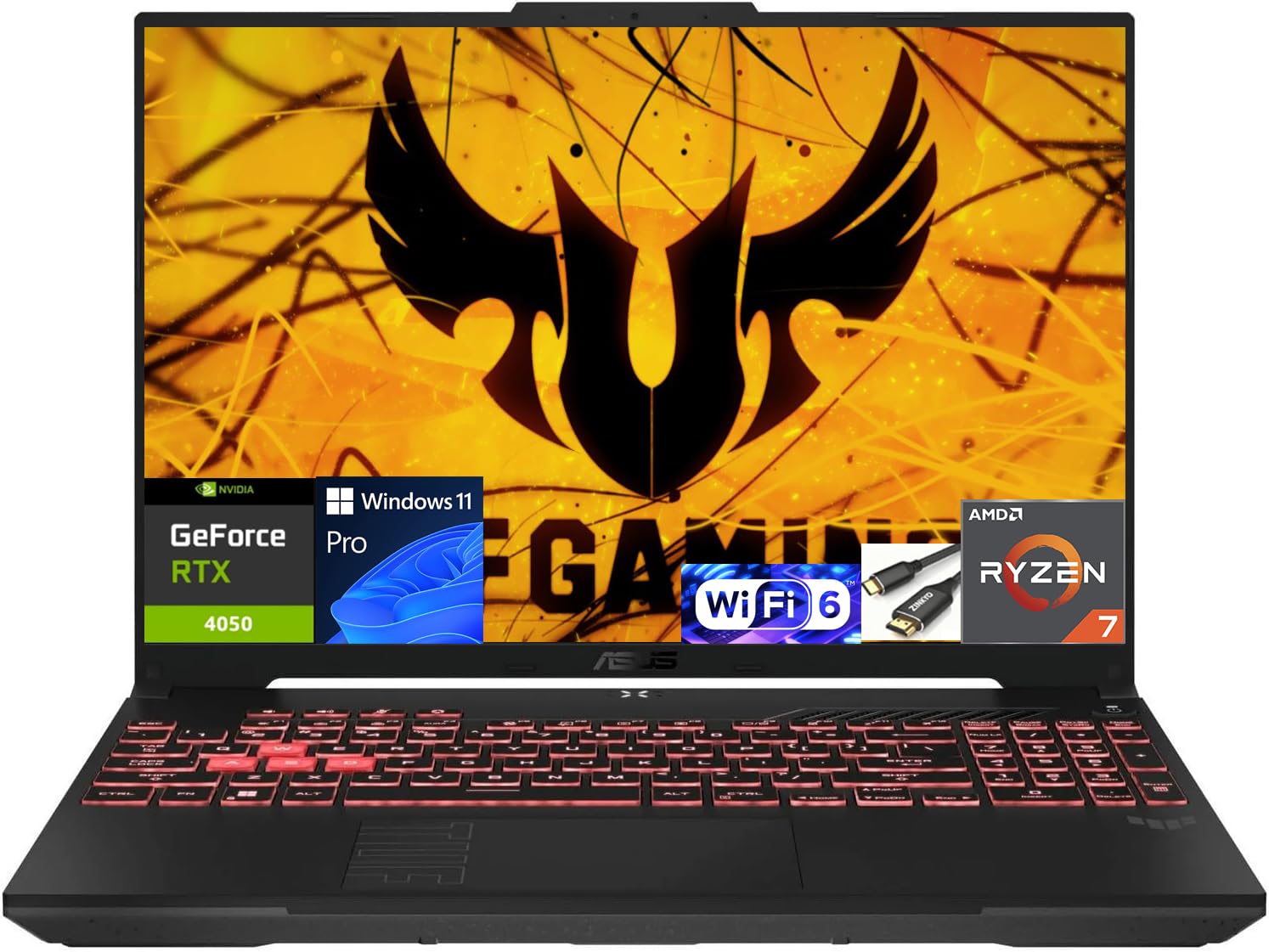 ASUS TUF Gaming A16 Laptop: AMD Ryzen 7 7445HS, 16" Full HD+ 145Hz Display, NVIDIA GeForce RTX 4050, 32GB DDR5 RAM, 2TB SSD, Backlit Keyboard, Windows