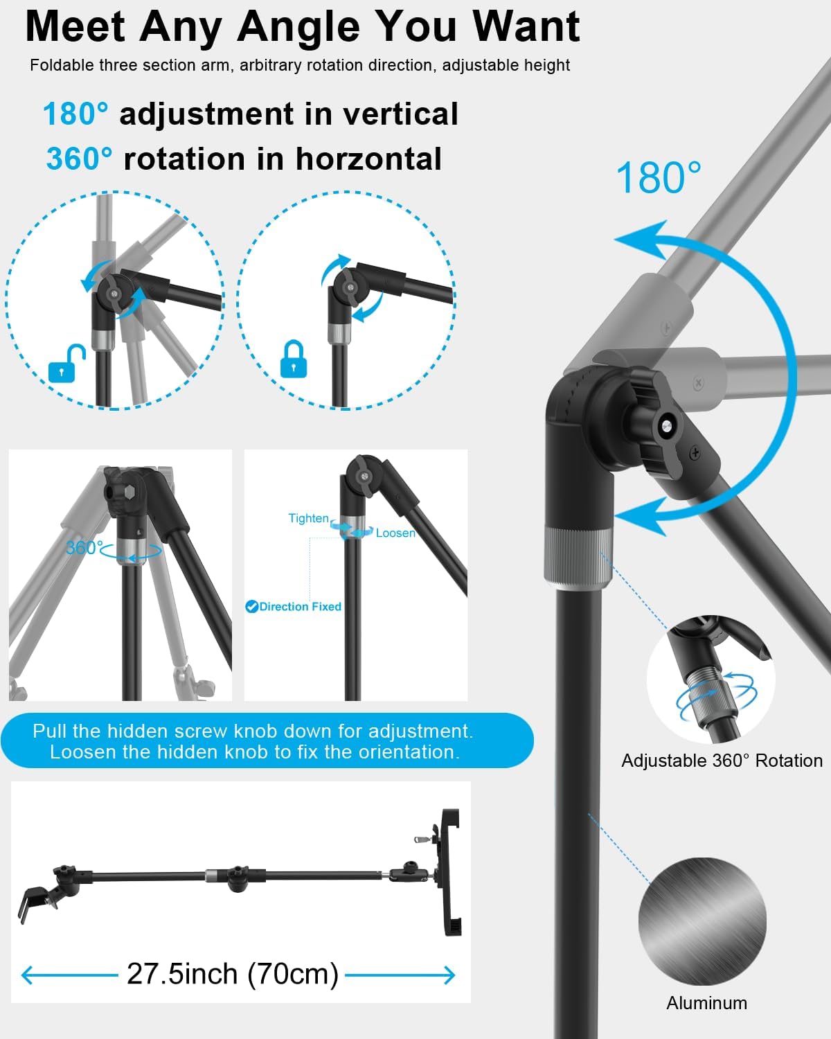 woleyi Anti-Theft Locking Car or Truck Seat Rail Tablet Mount, Heavy Duty Car Floor Tablet Security Holder with 360° Rotation Foldable Arm for iPad Pro 13 Air, Galaxy Tab, Fire, Surface, 9-14" Devices