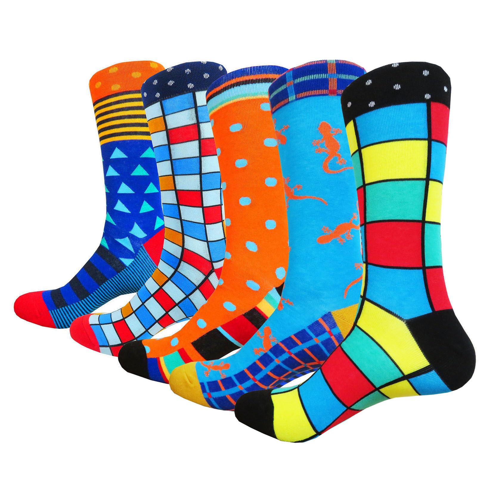 HIWEAR Mens Socks- Colorful Funky Novelty Design Rich Cotton,Men's Comfort Dress Calf Socks Multipack (UK, Alpha, One Size, Regular, Regular, Multicolor -5P)